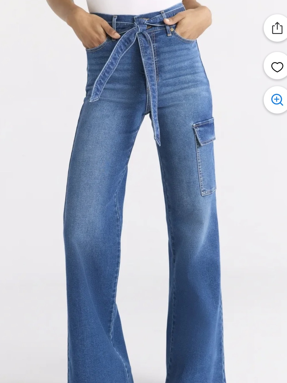 sofia by sofia vergara Medium Blue Straight Leg Cargo Jeans with Tie Belt